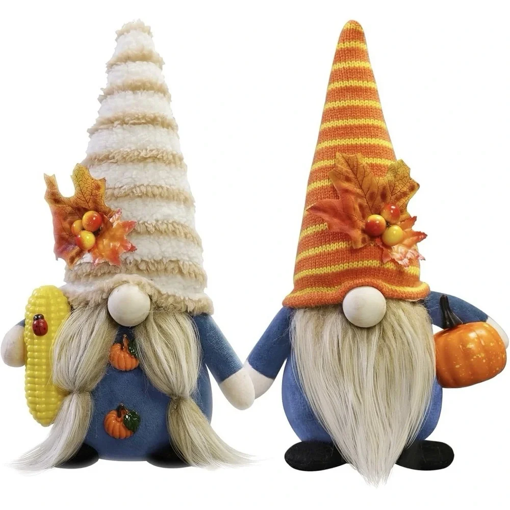 Thanksgiving Gnome Decorations 2Pack Handmade Fall Harvest Gnome Plush Swedis...